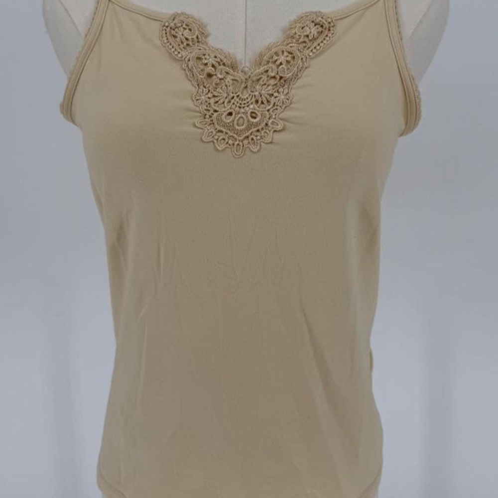 Fornari Cream Tan Lace Floral Embroidered Cami Top Womens Size L New